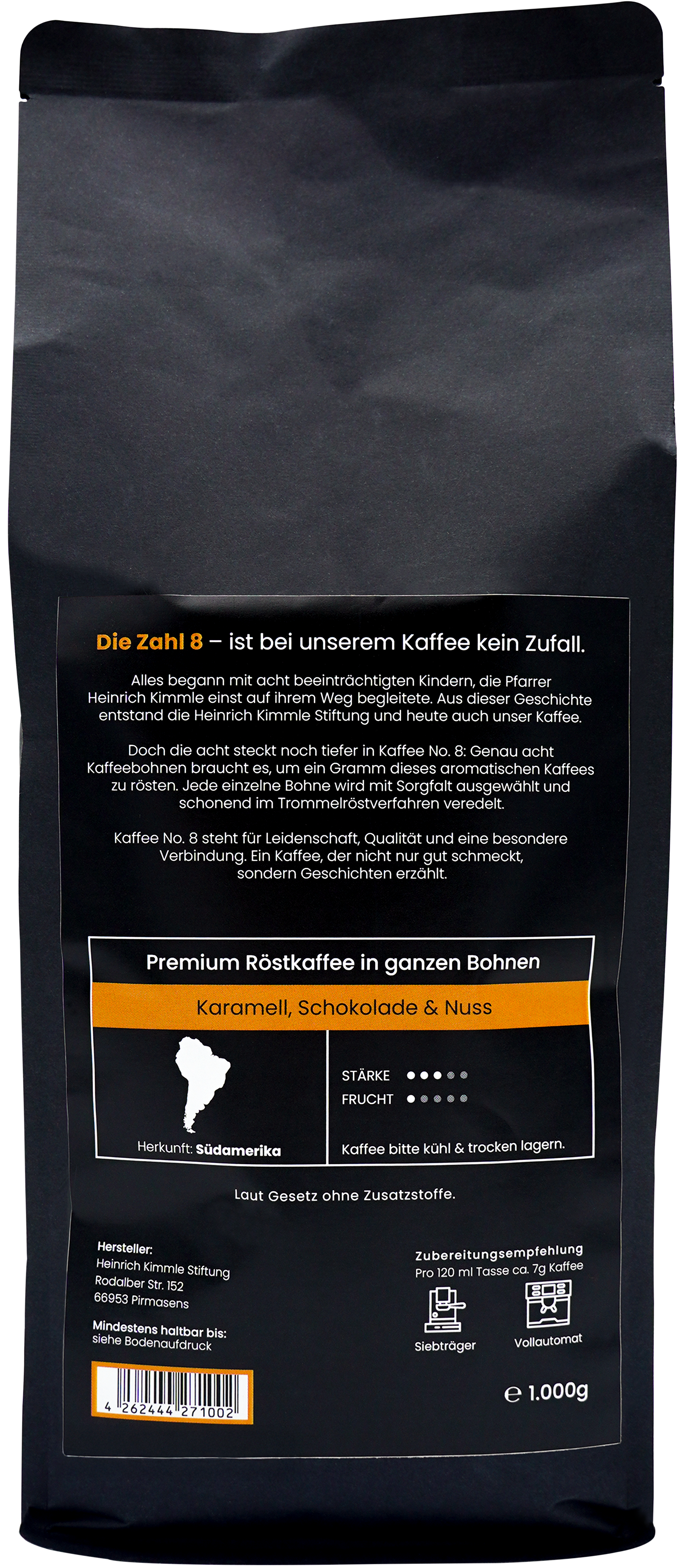Kaffee NO. 8 Crema, ganze Bohnen