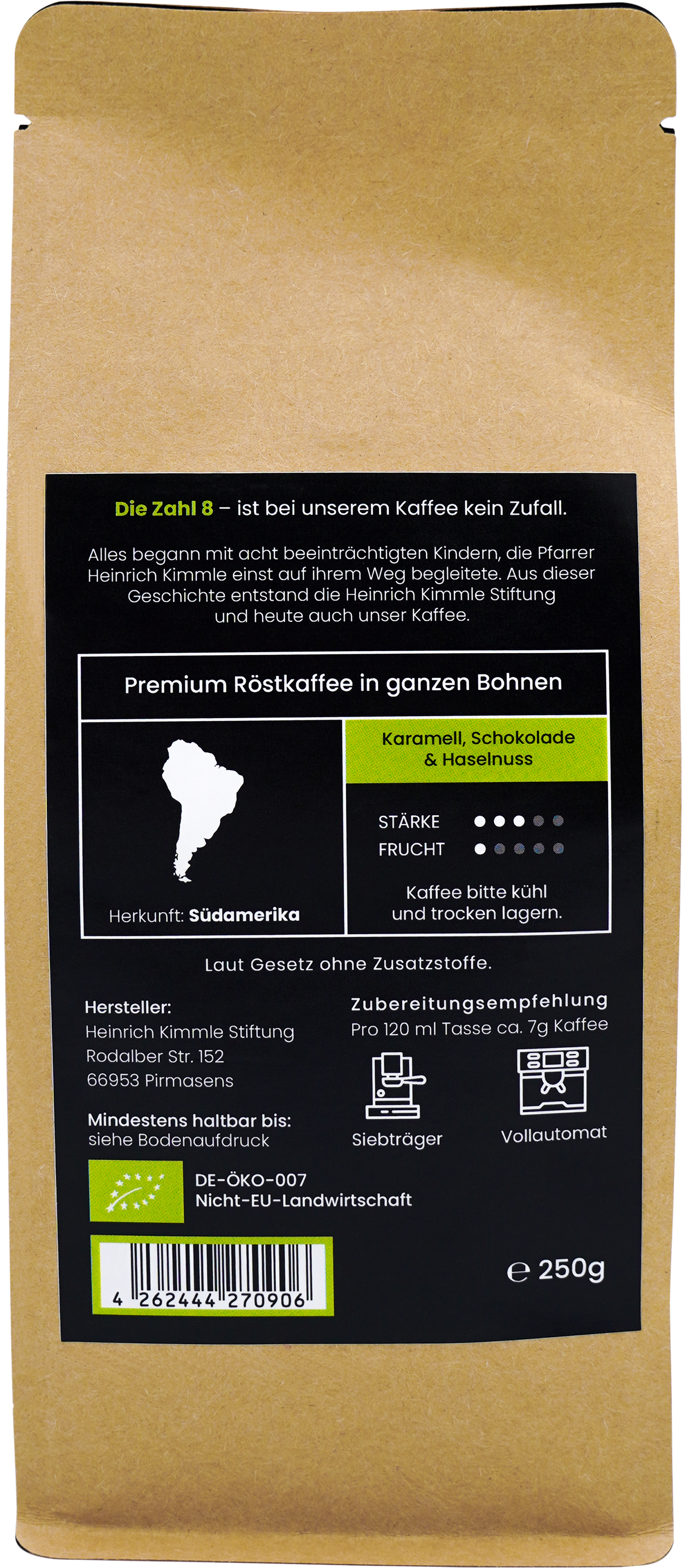 Kaffee NO. 8 Bio Kaffee, ganze Bohnen