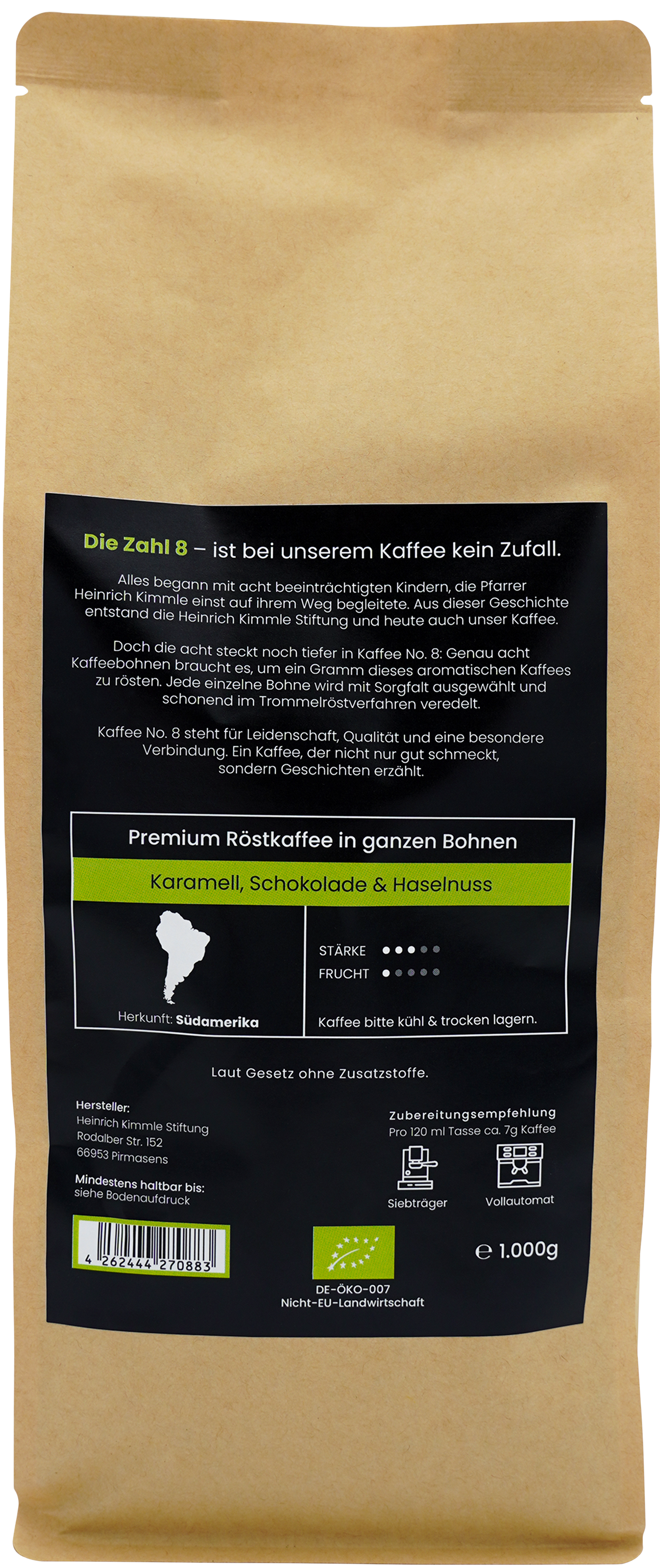 Kaffee NO. 8 Bio Kaffee, ganze Bohnen