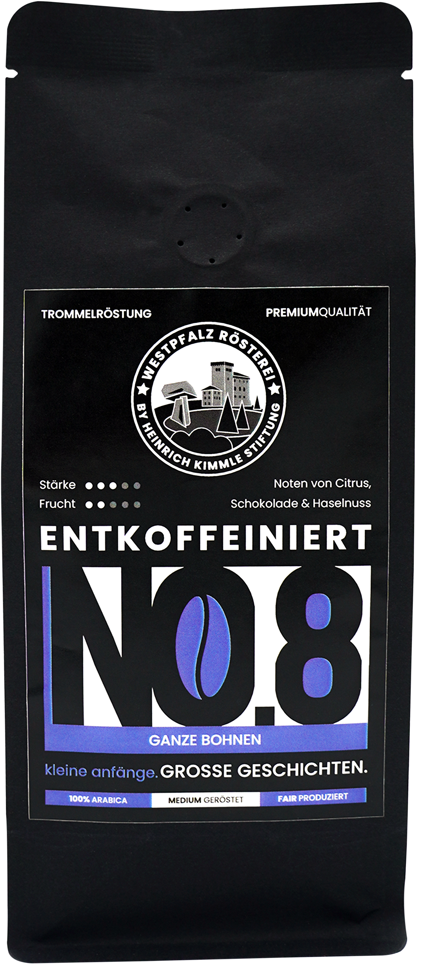 Kaffee NO. 8 entkoffeiniert, ganze Bohnen