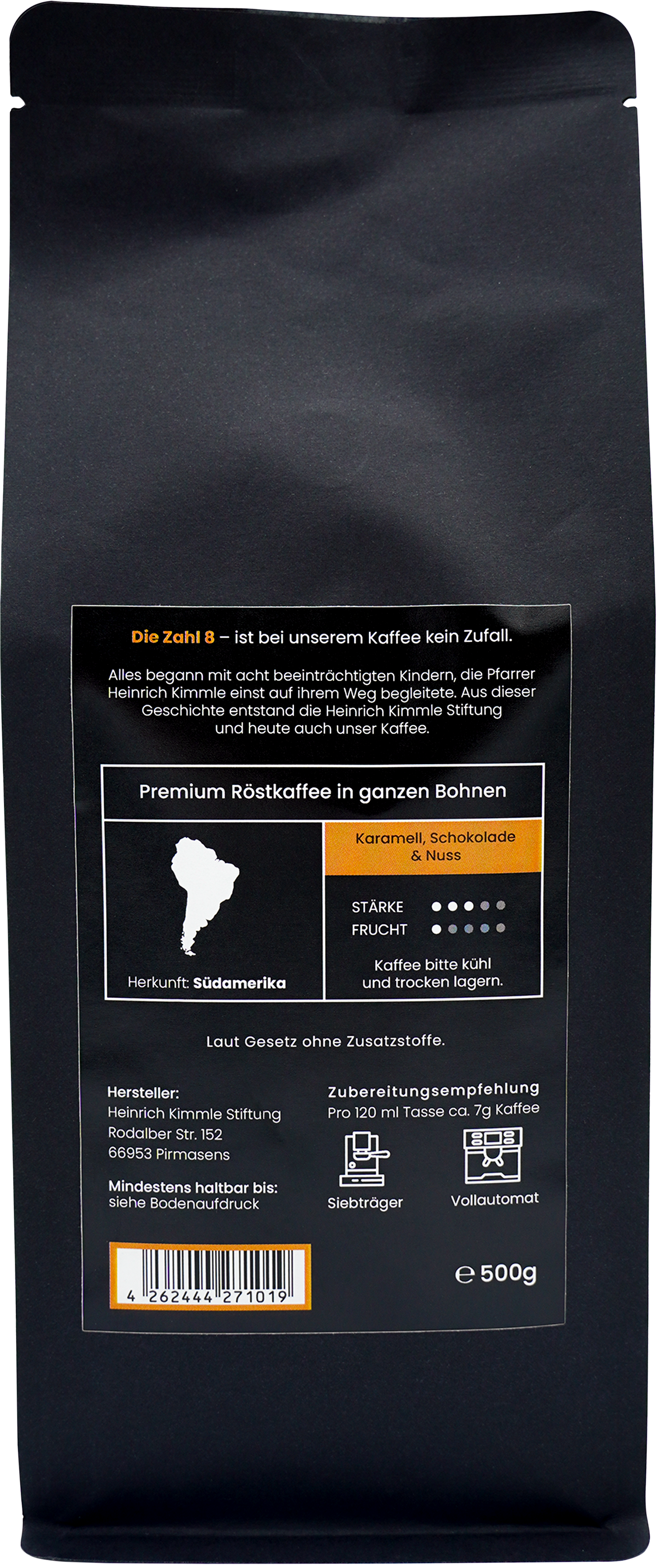 Kaffee NO. 8 Crema, ganze Bohnen