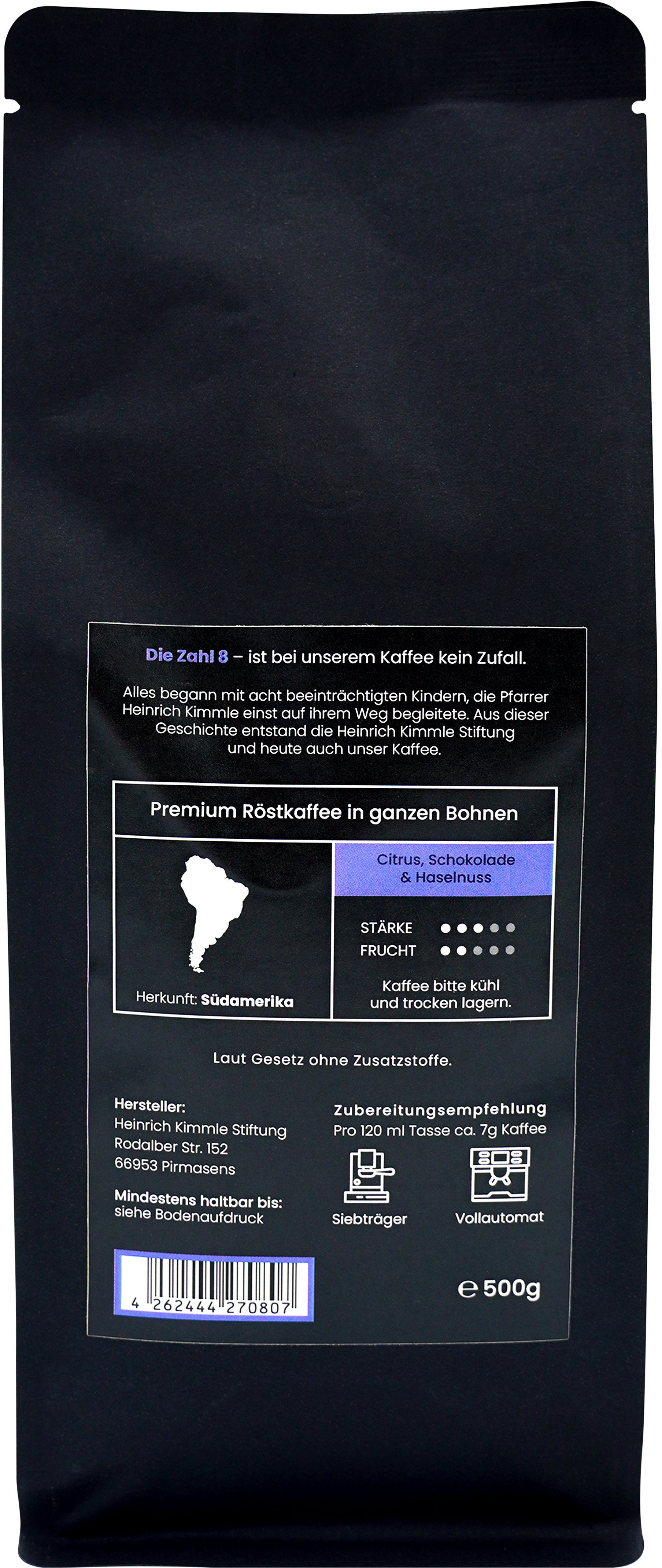 Kaffee NO. 8 entkoffeiniert, ganze Bohnen